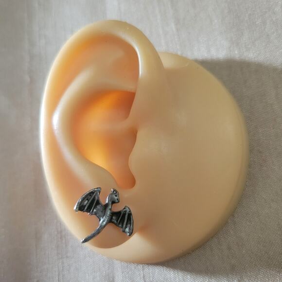 Dragon silver tone post earrings - Picture 2 of 3
